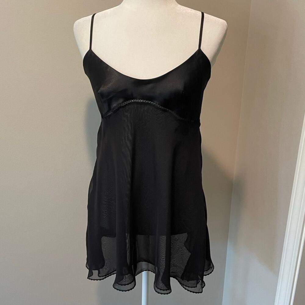 Victoria’s Secret Vintage Babydoll Y2K Chemise Nightie Satin Chiffon Sz M Black
